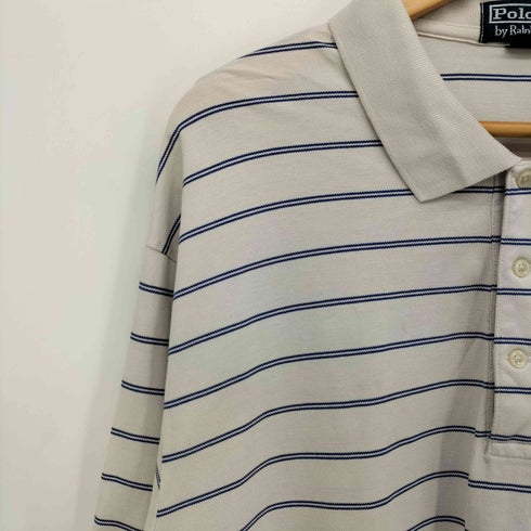 ポロバイラルフローレン Polo by RALPH LAUREN 90s ポニー刺繍 ペルー製 ピマコットン ボーダー L/S ポロシャツ 長袖 プルオーバー メンズ import:XXL